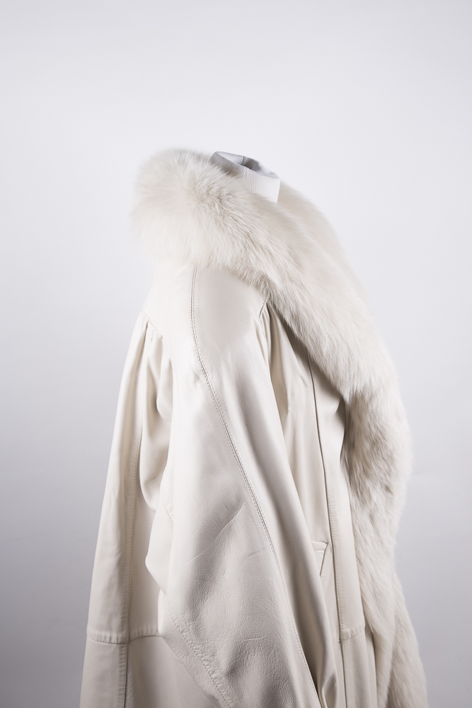 White Leather Coat with Fox Fur Collar