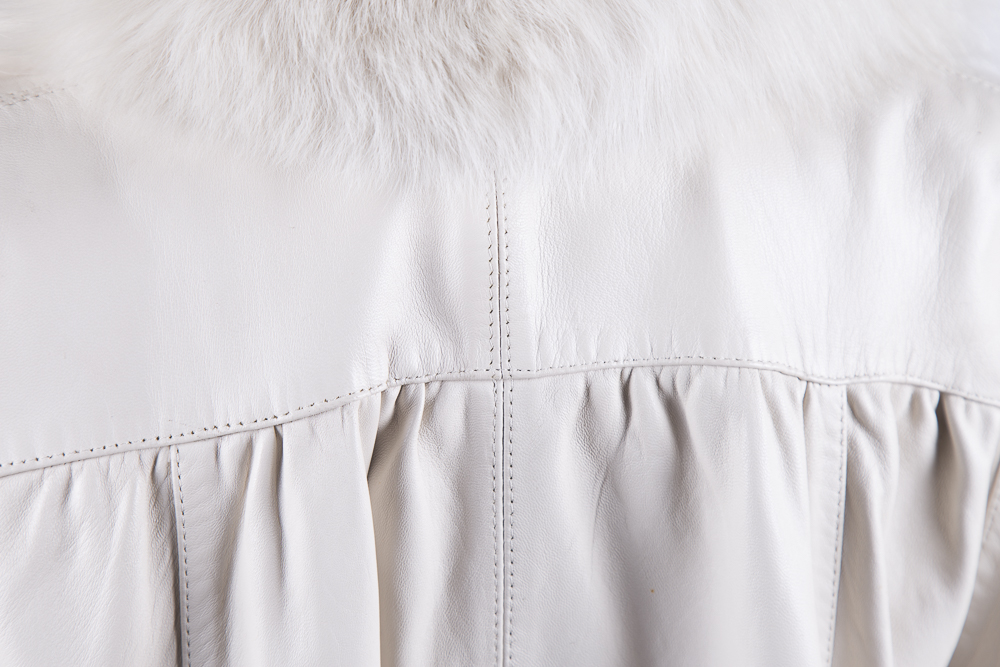 White Leather Coat with Fox Fur Collar