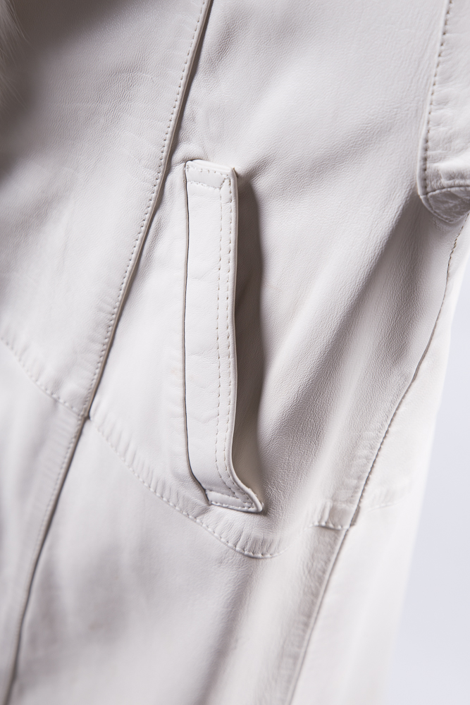 White Leather Coat with Fox Fur Collar