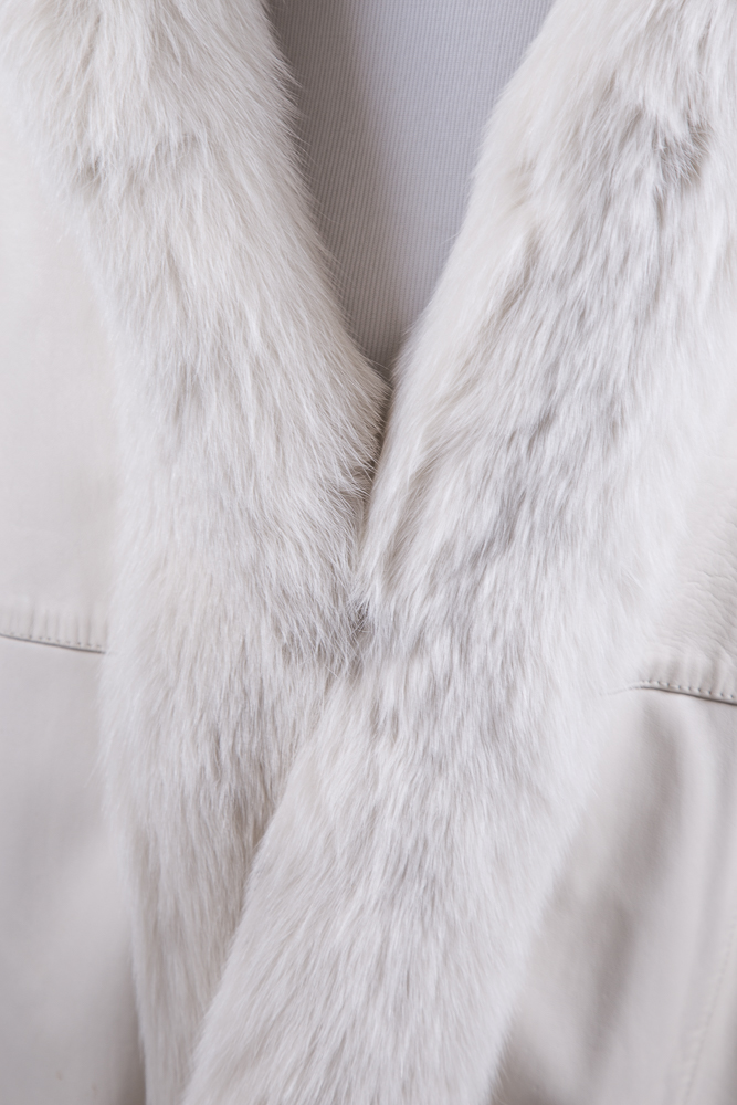 White Leather Coat with Fox Fur Collar
