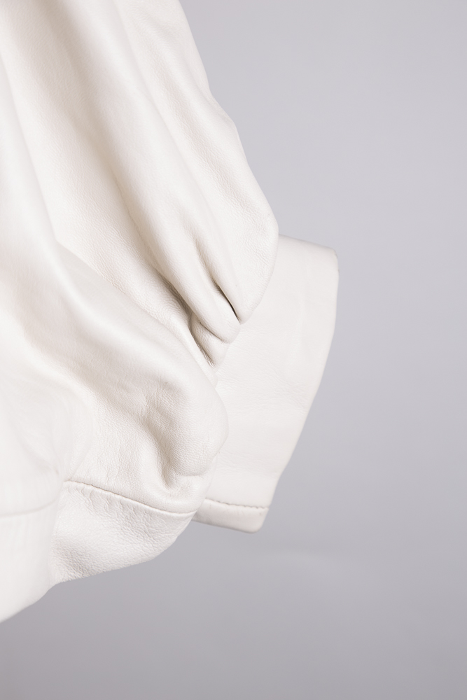 White Leather Coat with Fox Fur Collar