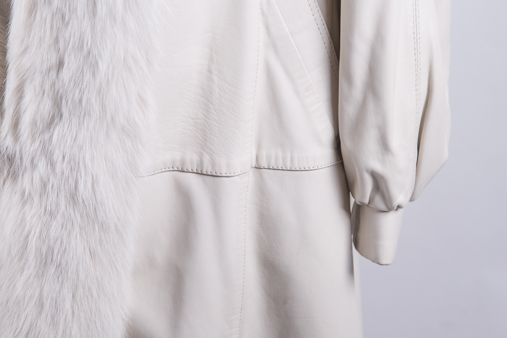White Leather Coat with Fox Fur Collar