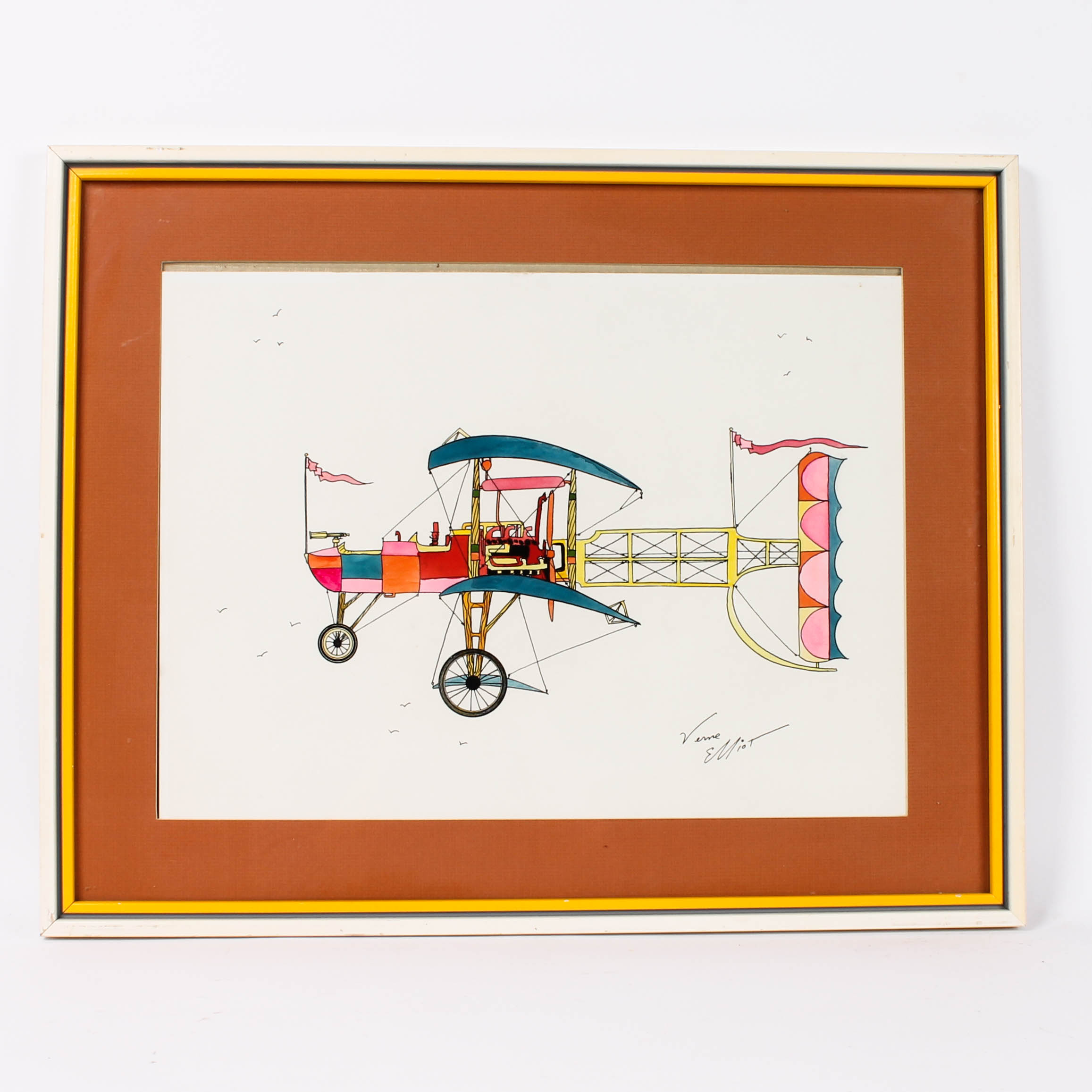 Verne Elliot Pen and Ink Drawing of an Airplane