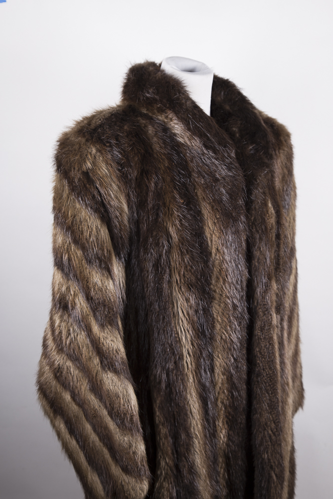 Miller Brothers Full Length Brown Fur Coat with Hat