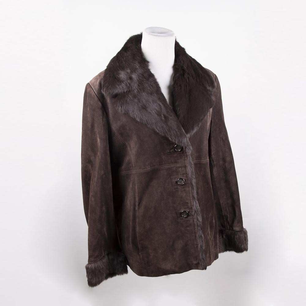 Women's Suede Jacket with Fur Collar