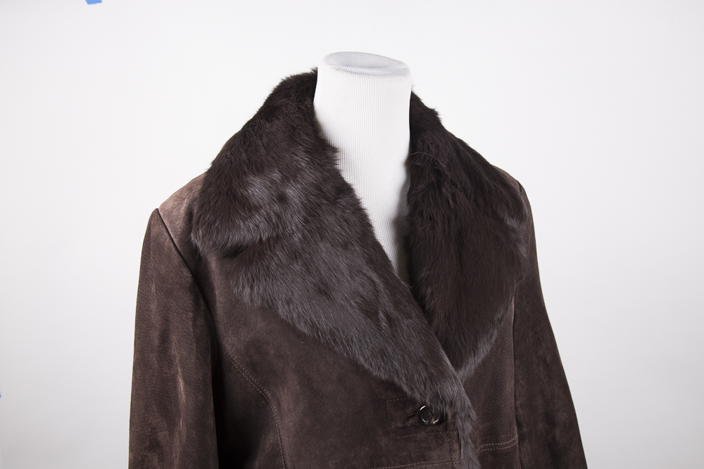 Women's Suede Jacket with Fur Collar