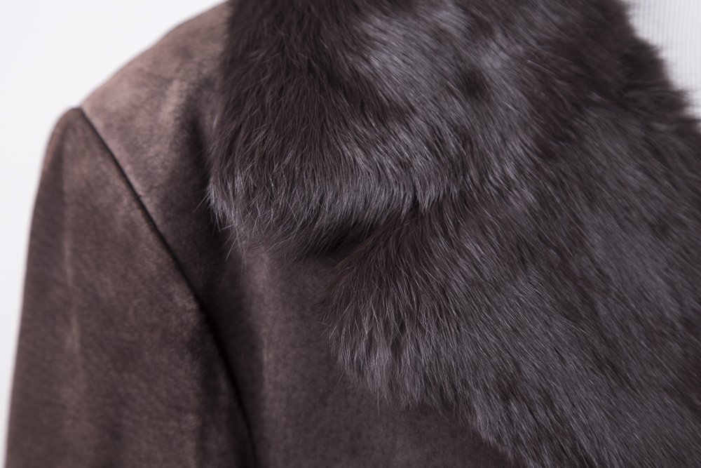 Women's Suede Jacket with Fur Collar