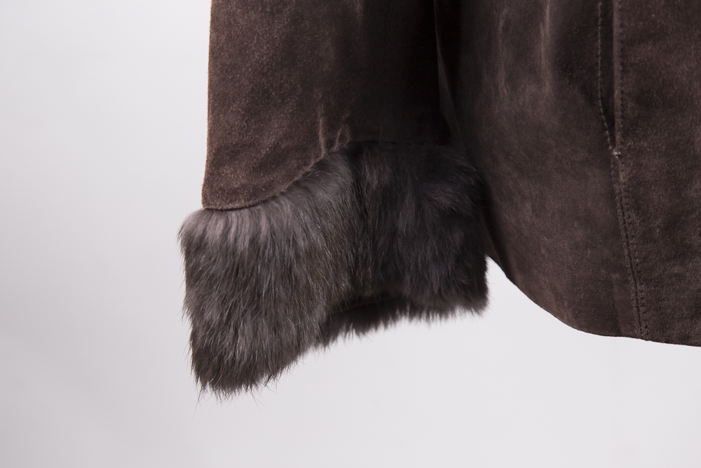 Women's Suede Jacket with Fur Collar