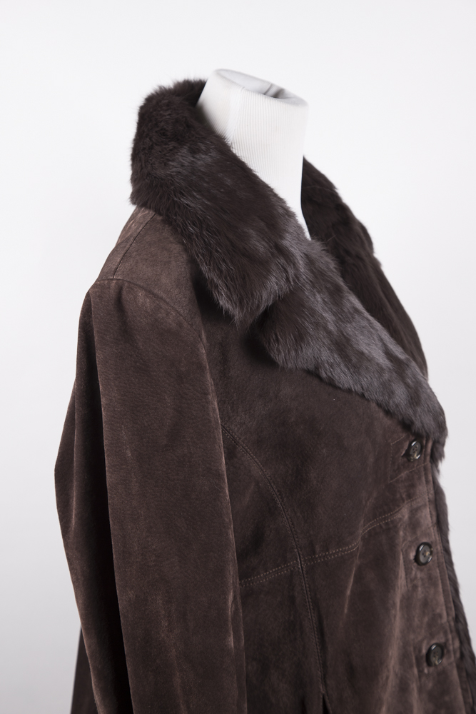 Women's Suede Jacket with Fur Collar