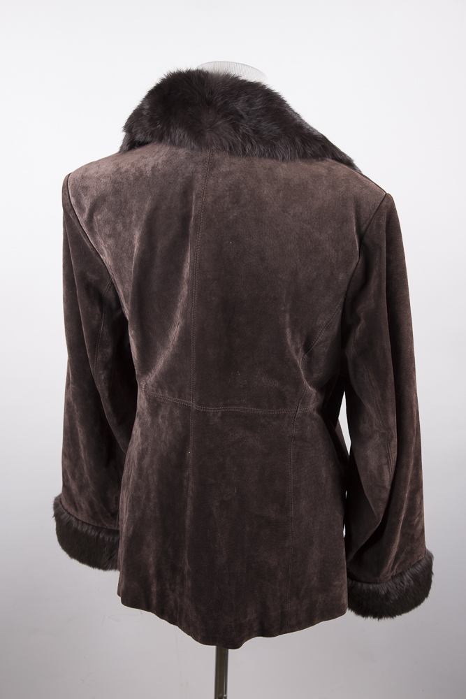 Women's Suede Jacket with Fur Collar