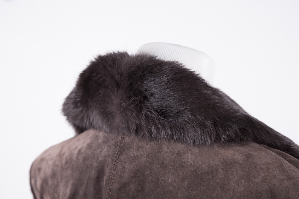 Women's Suede Jacket with Fur Collar