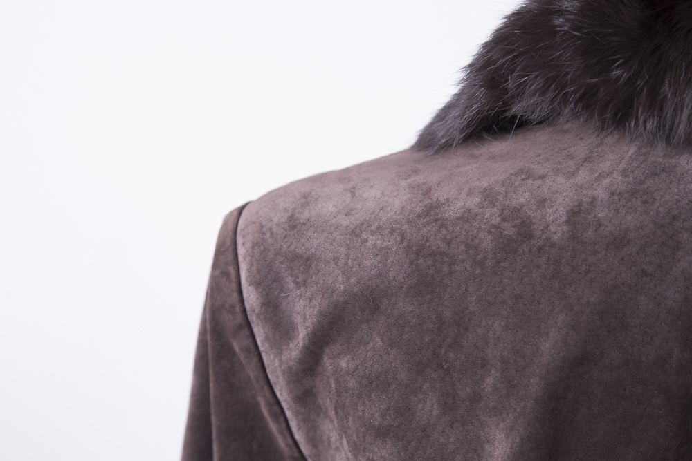 Women's Suede Jacket with Fur Collar