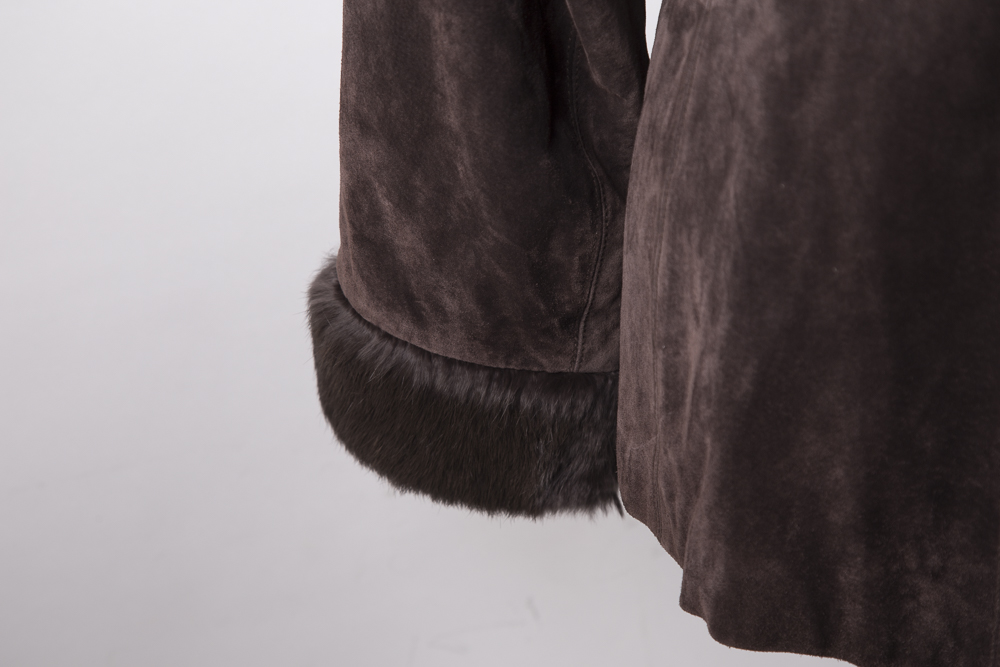 Women's Suede Jacket with Fur Collar