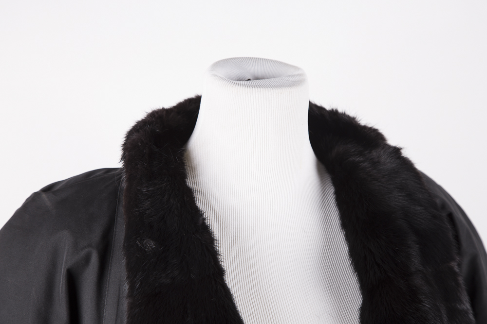 Silk Blend Coat with Mink Collar