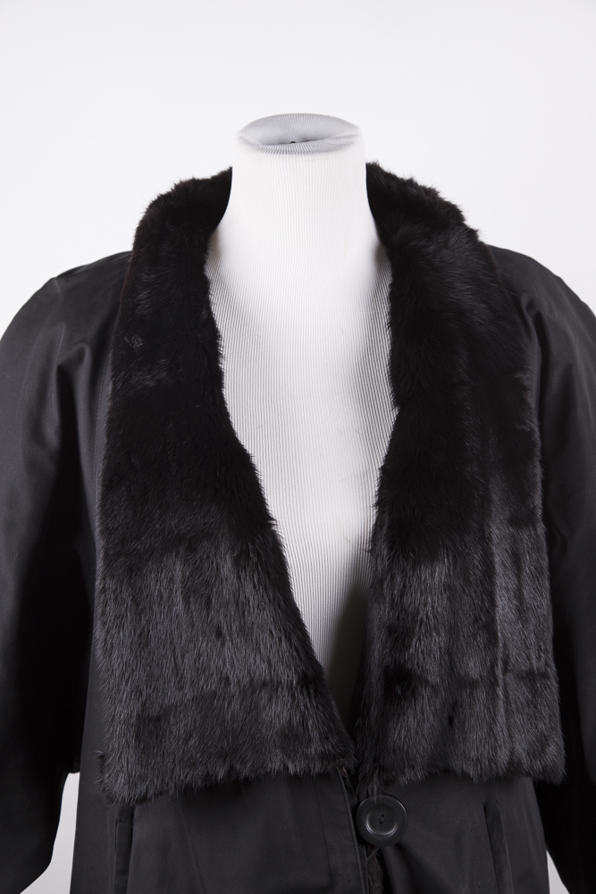 Silk Blend Coat with Mink Collar