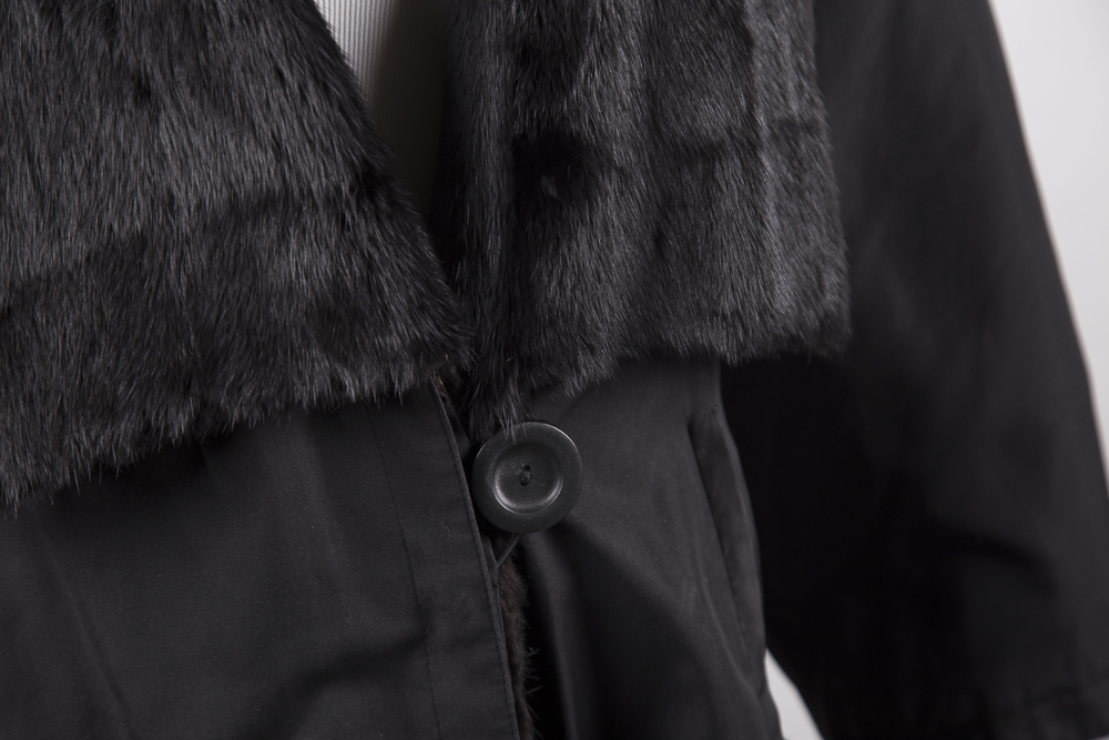Silk Blend Coat with Mink Collar
