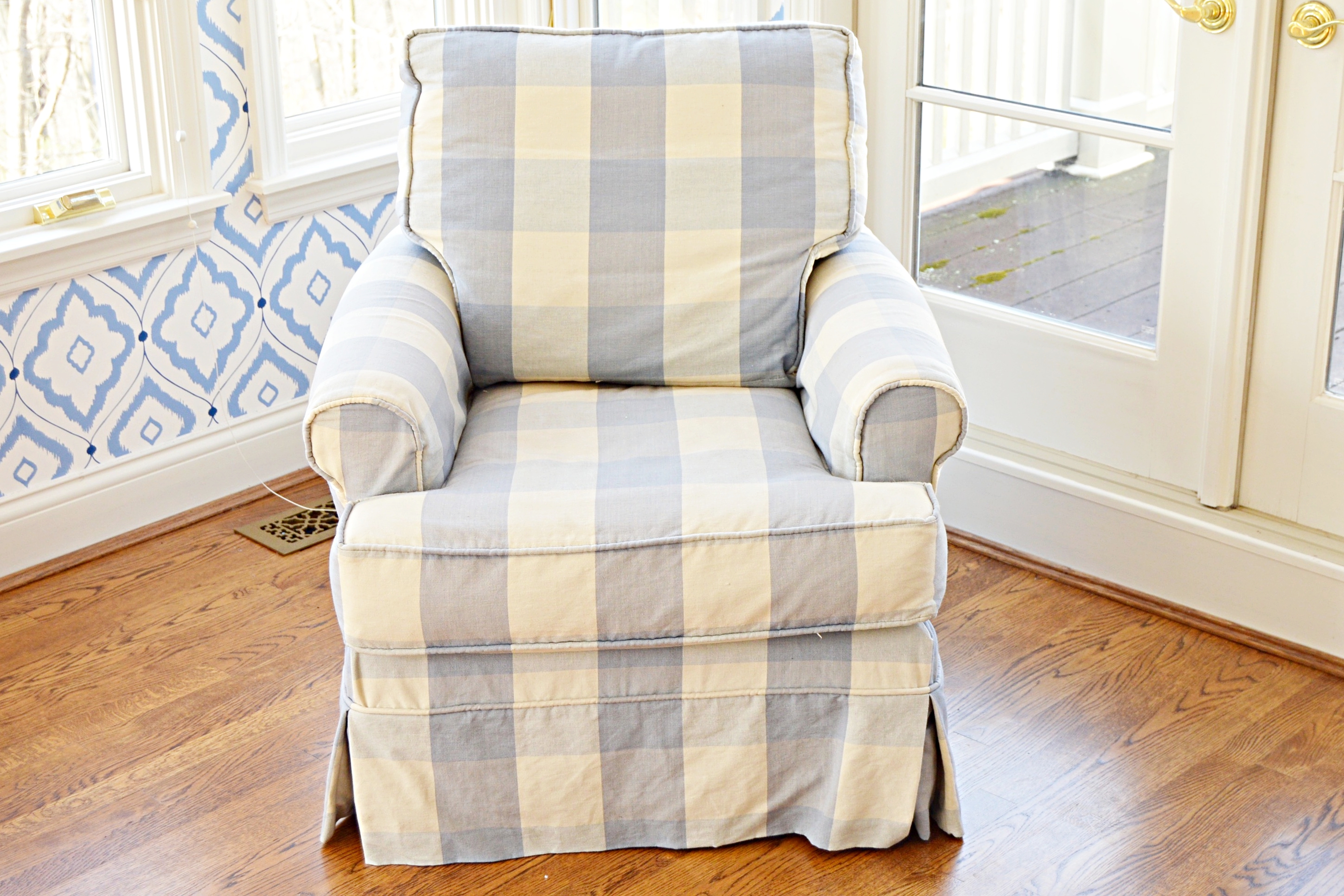 Blue and White Buffalo Check Club Chair
