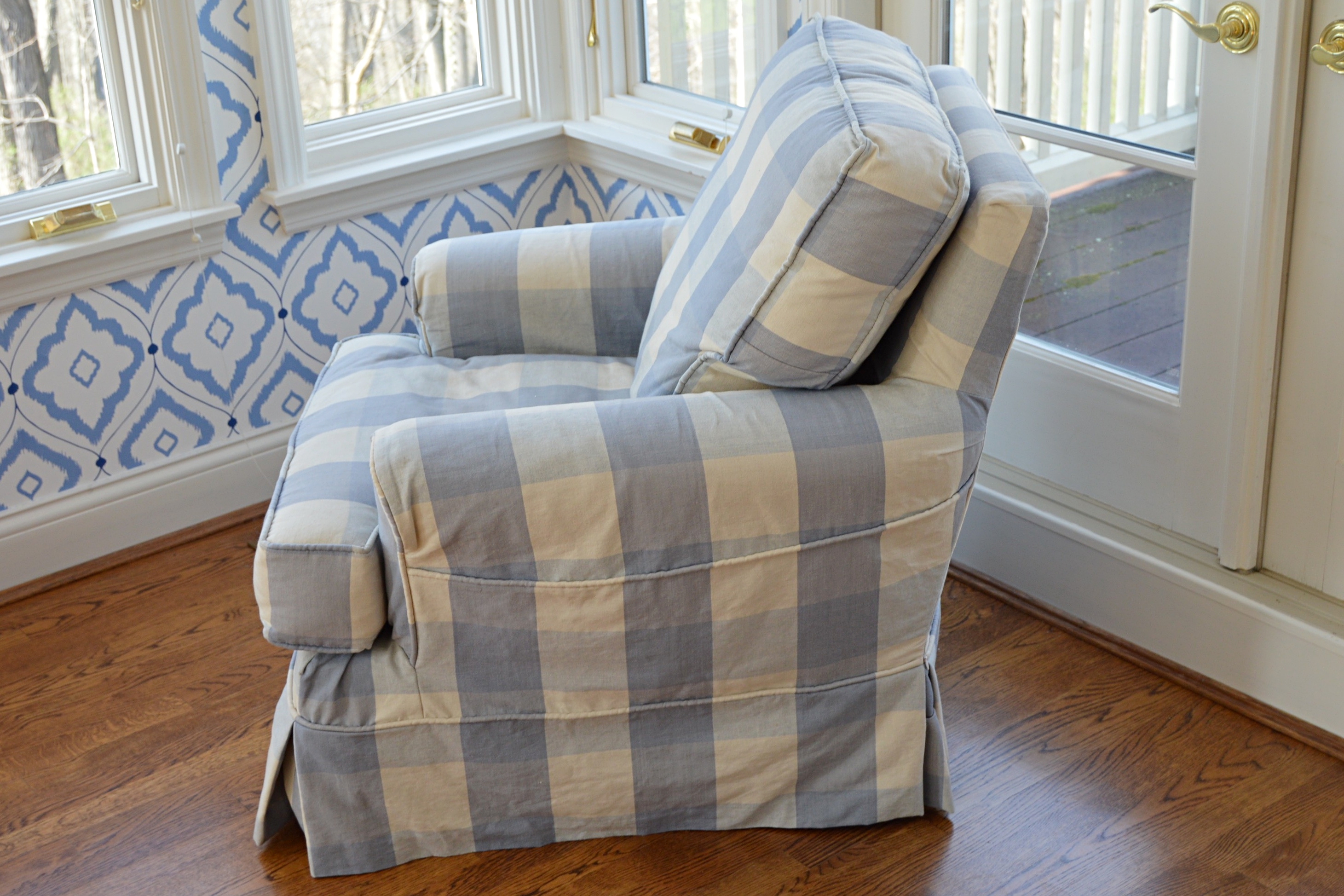 Blue and White Buffalo Check Club Chair