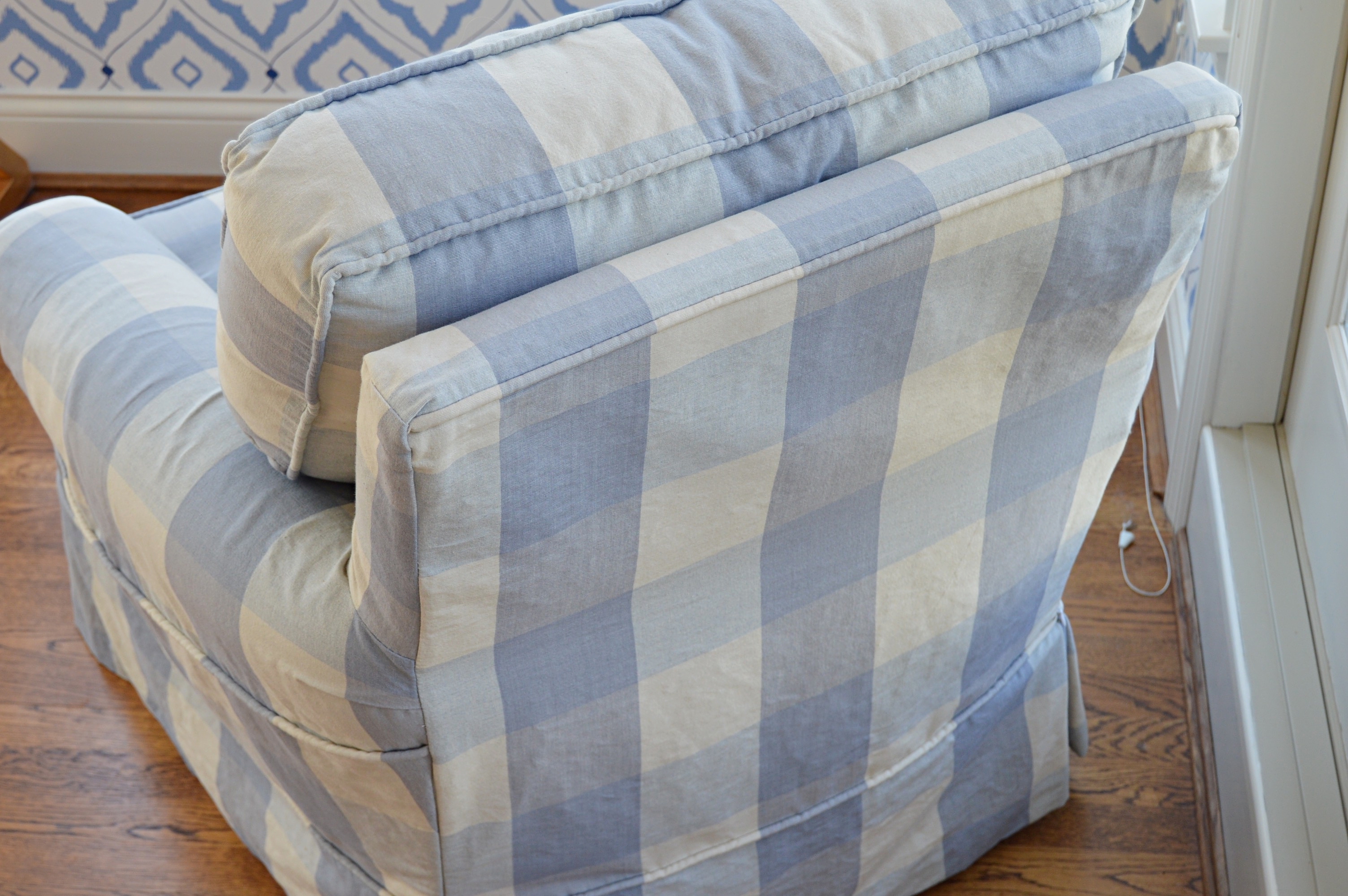 Blue and White Buffalo Check Club Chair