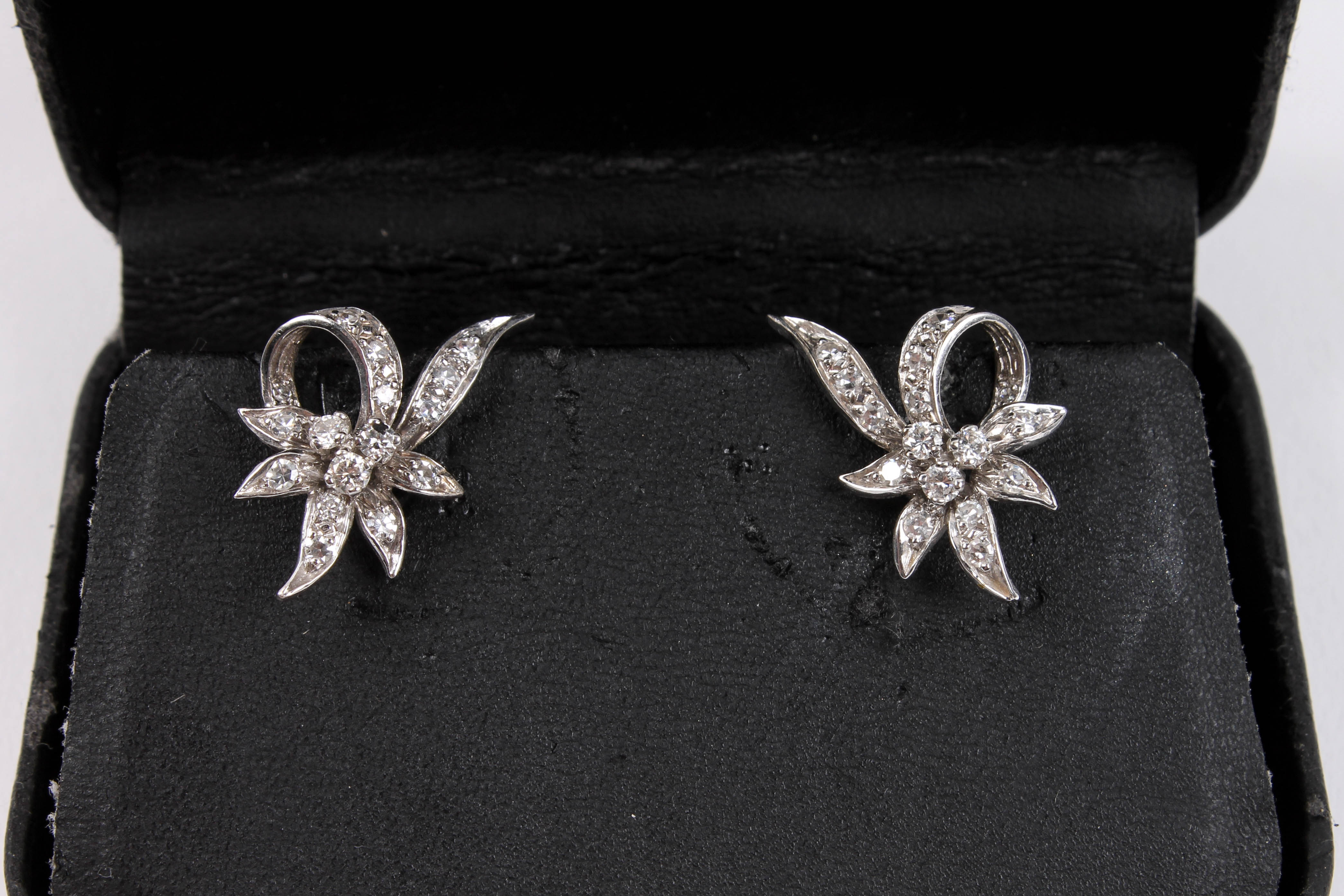 Pair of 18K White Gold and Diamond Earrings