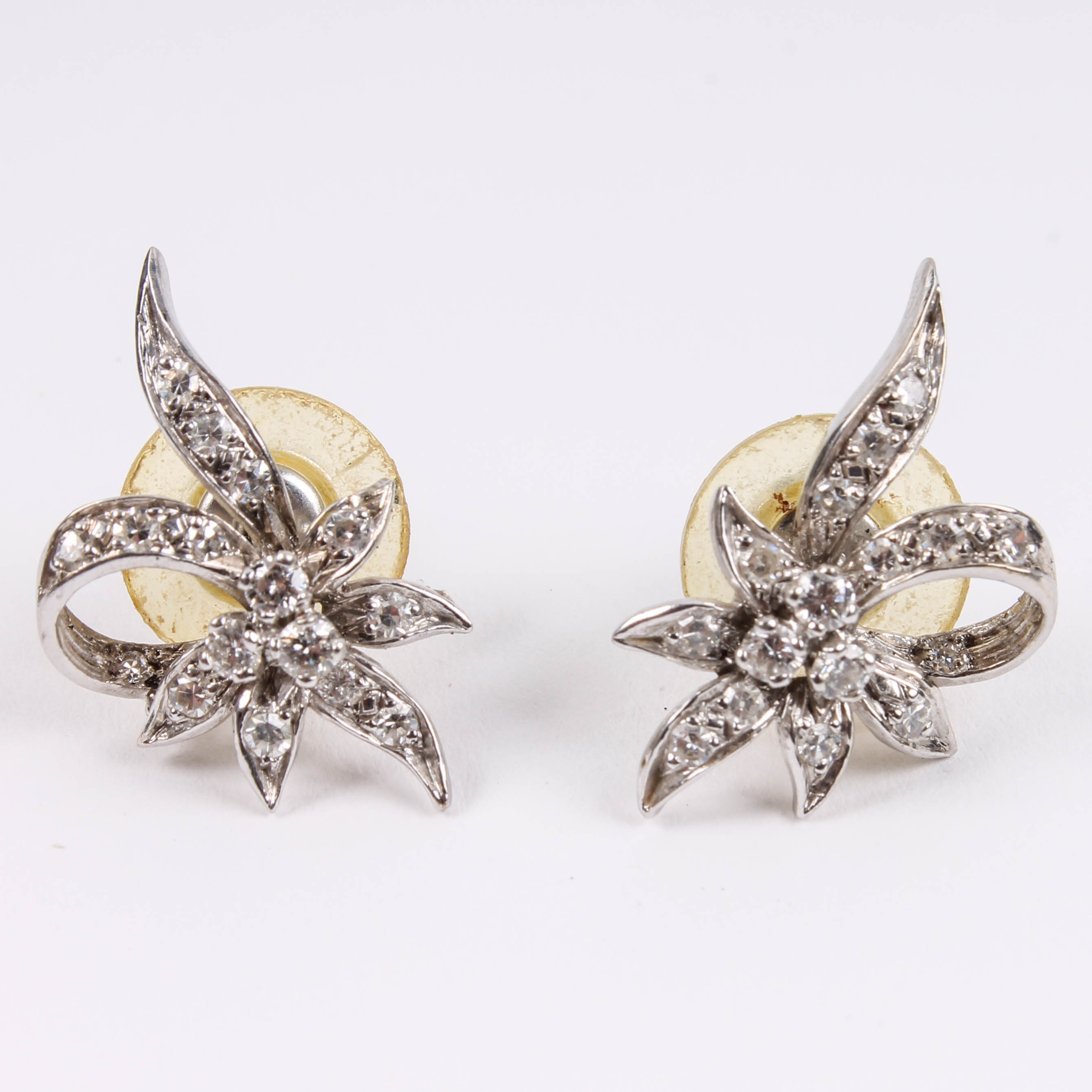 Pair of 18K White Gold and Diamond Earrings