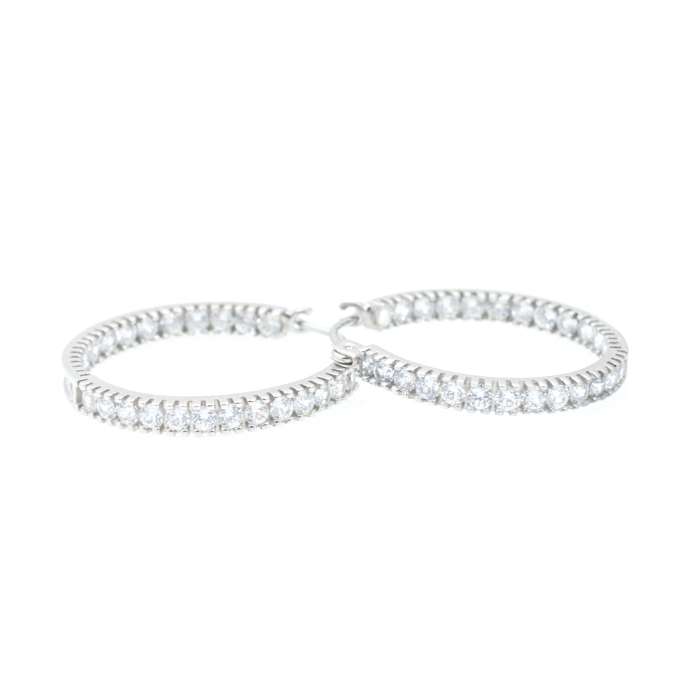 14K White Gold Cubic Zirconia Hoops