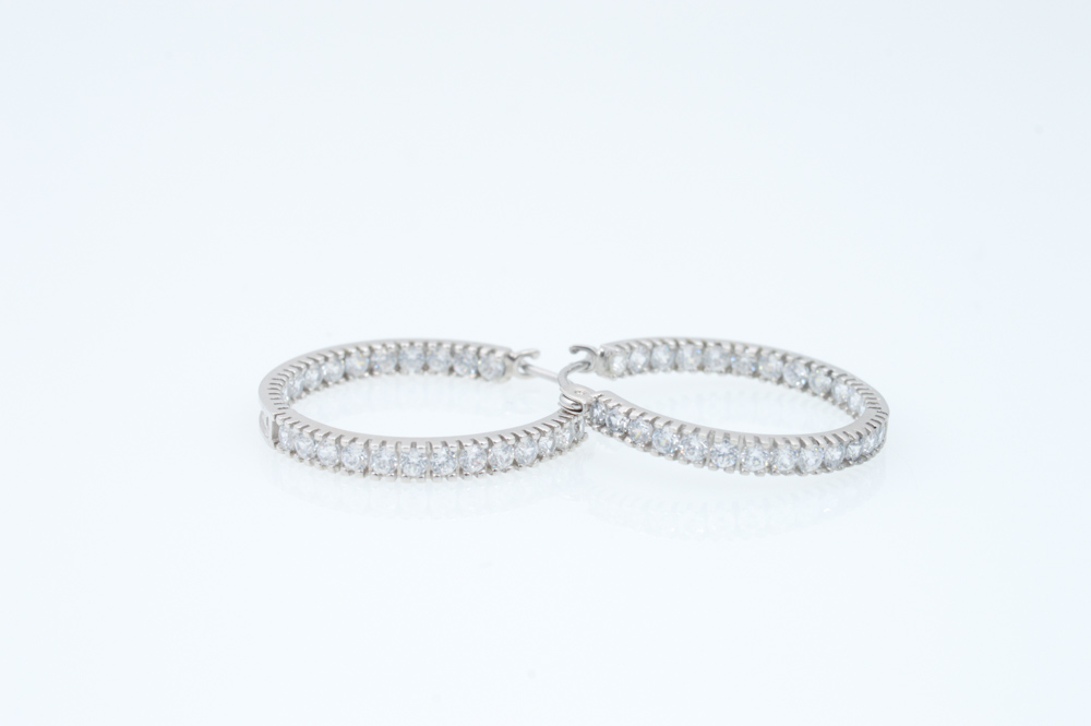 14K White Gold Cubic Zirconia Hoops