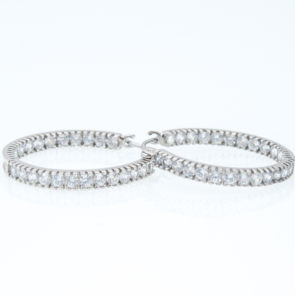 14K White Gold Cubic Zirconia Hoops