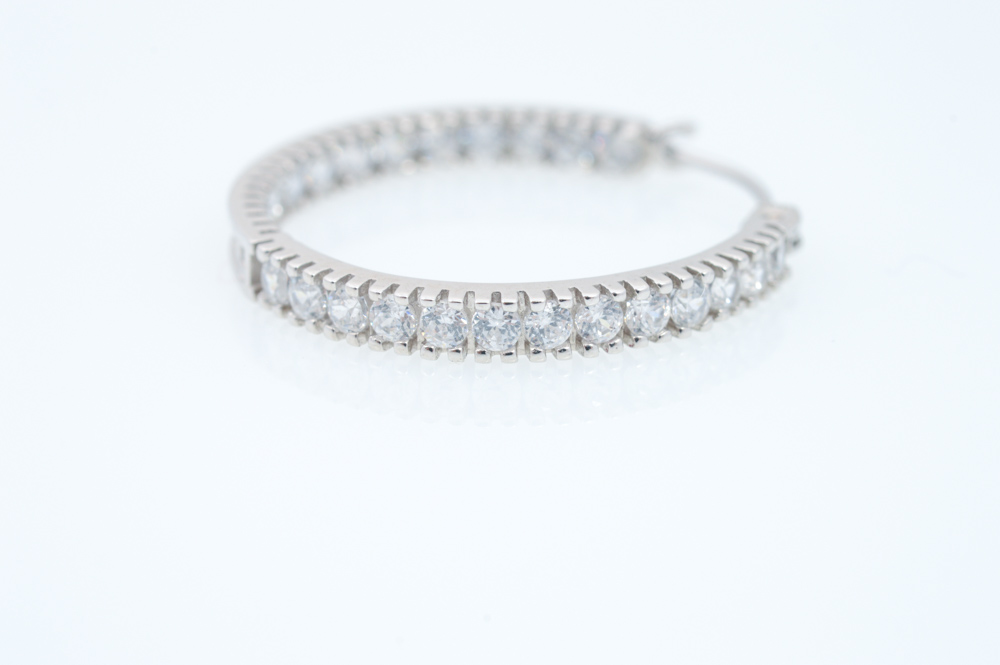 14K White Gold Cubic Zirconia Hoops