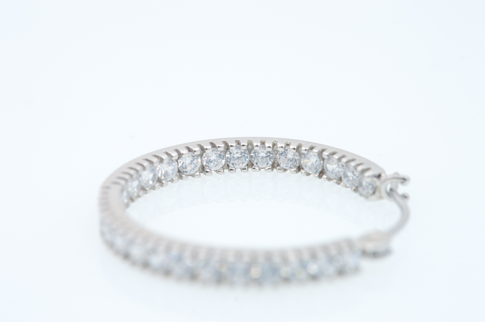 14K White Gold Cubic Zirconia Hoops