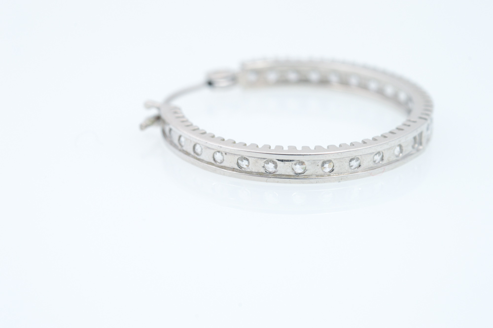 14K White Gold Cubic Zirconia Hoops
