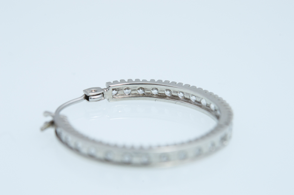 14K White Gold Cubic Zirconia Hoops