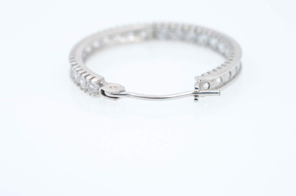 14K White Gold Cubic Zirconia Hoops