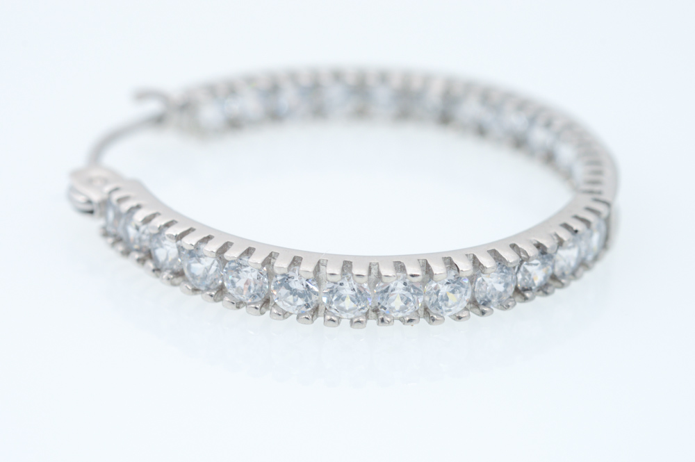 14K White Gold Cubic Zirconia Hoops