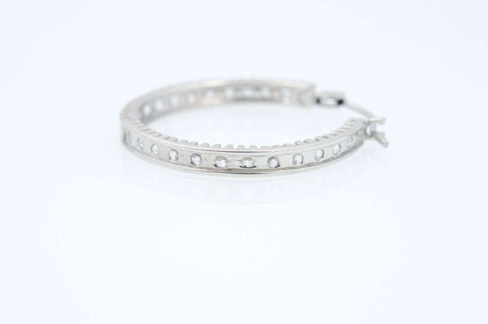 14K White Gold Cubic Zirconia Hoops