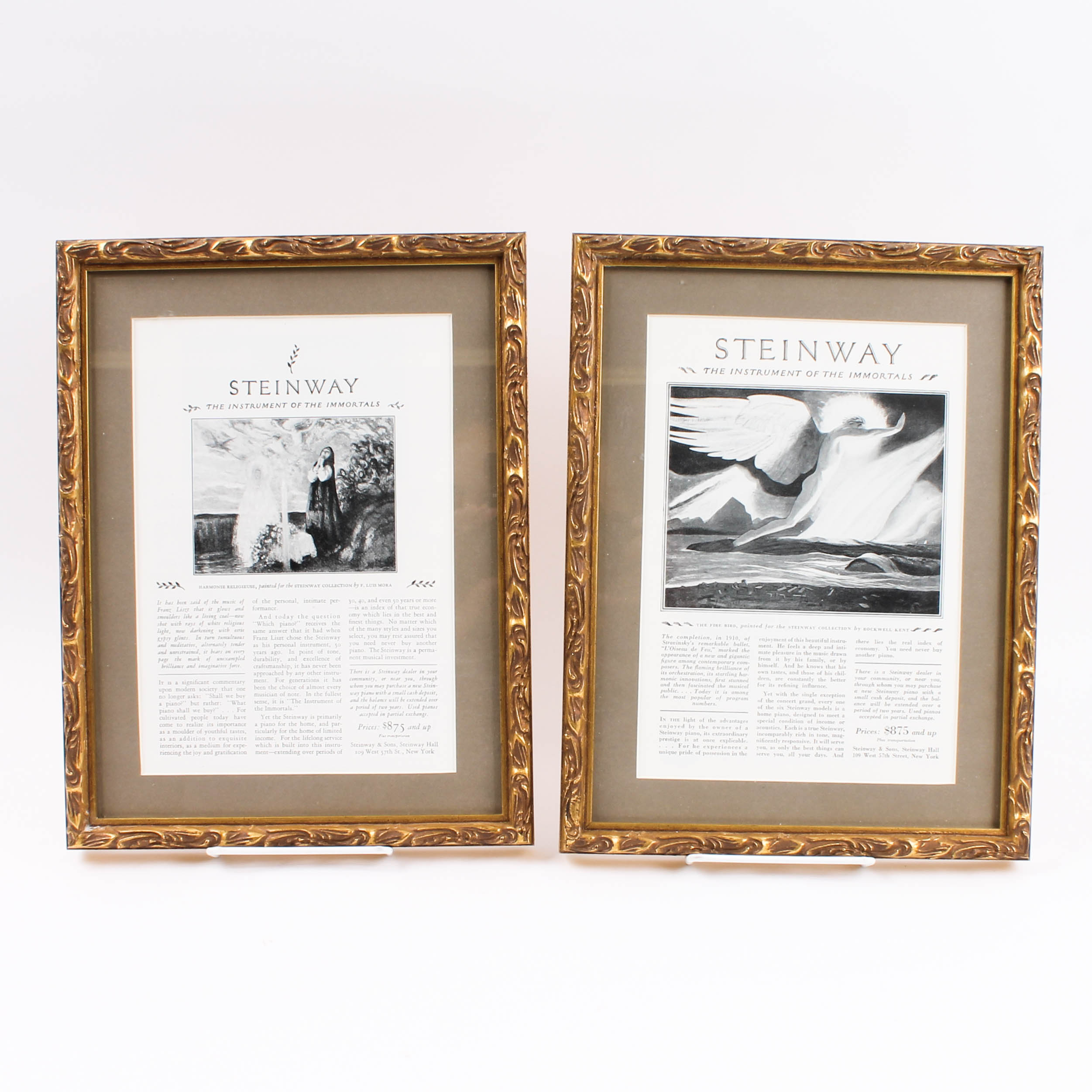 Pair of Vintage Framed Steinway Piano Advertisements