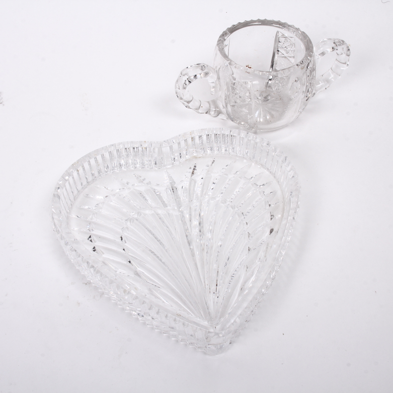 Waterford Heart Tray with Cut Glass Sugar Bowl