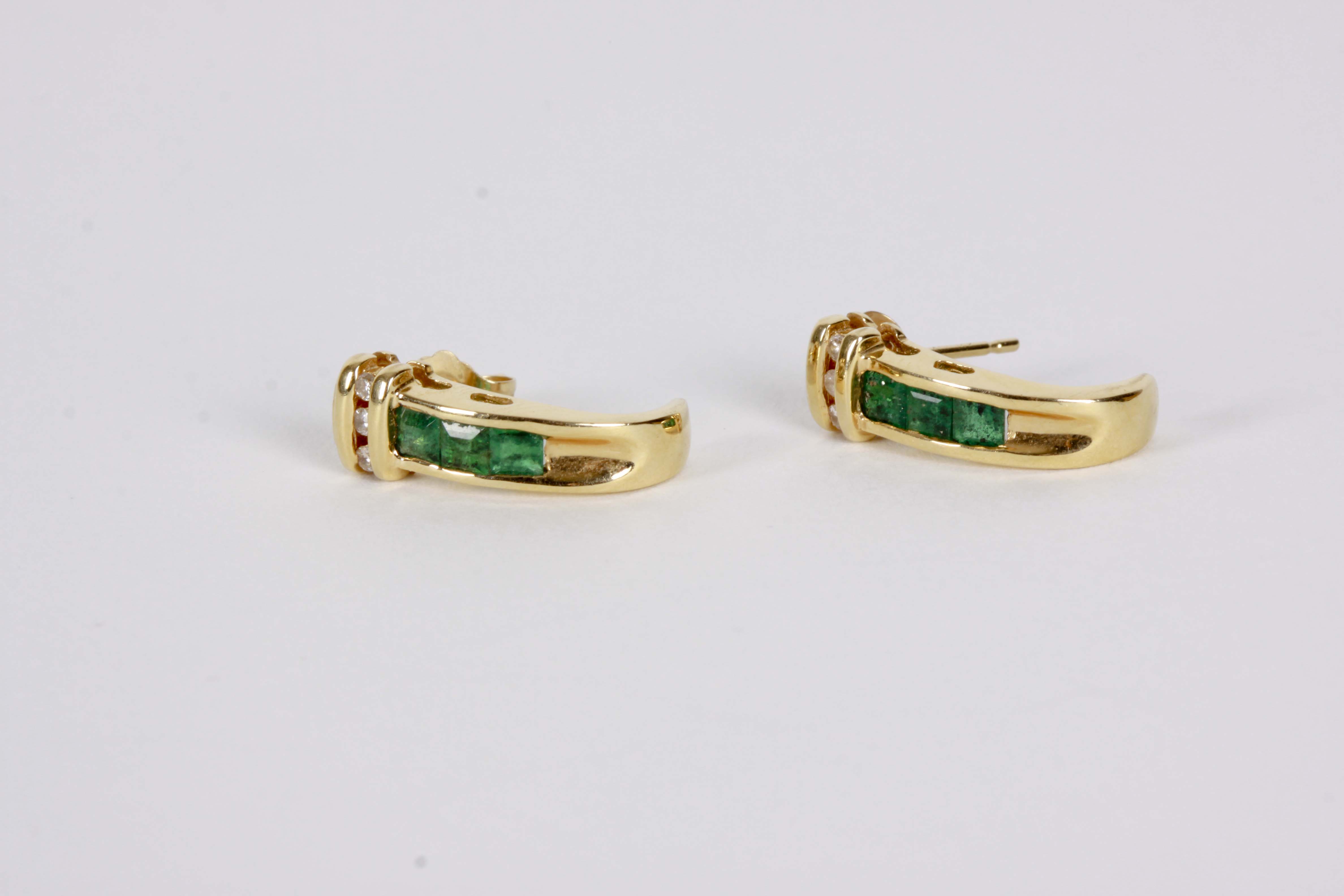 14K Yellow Gold Emerald and Diamond Earrings