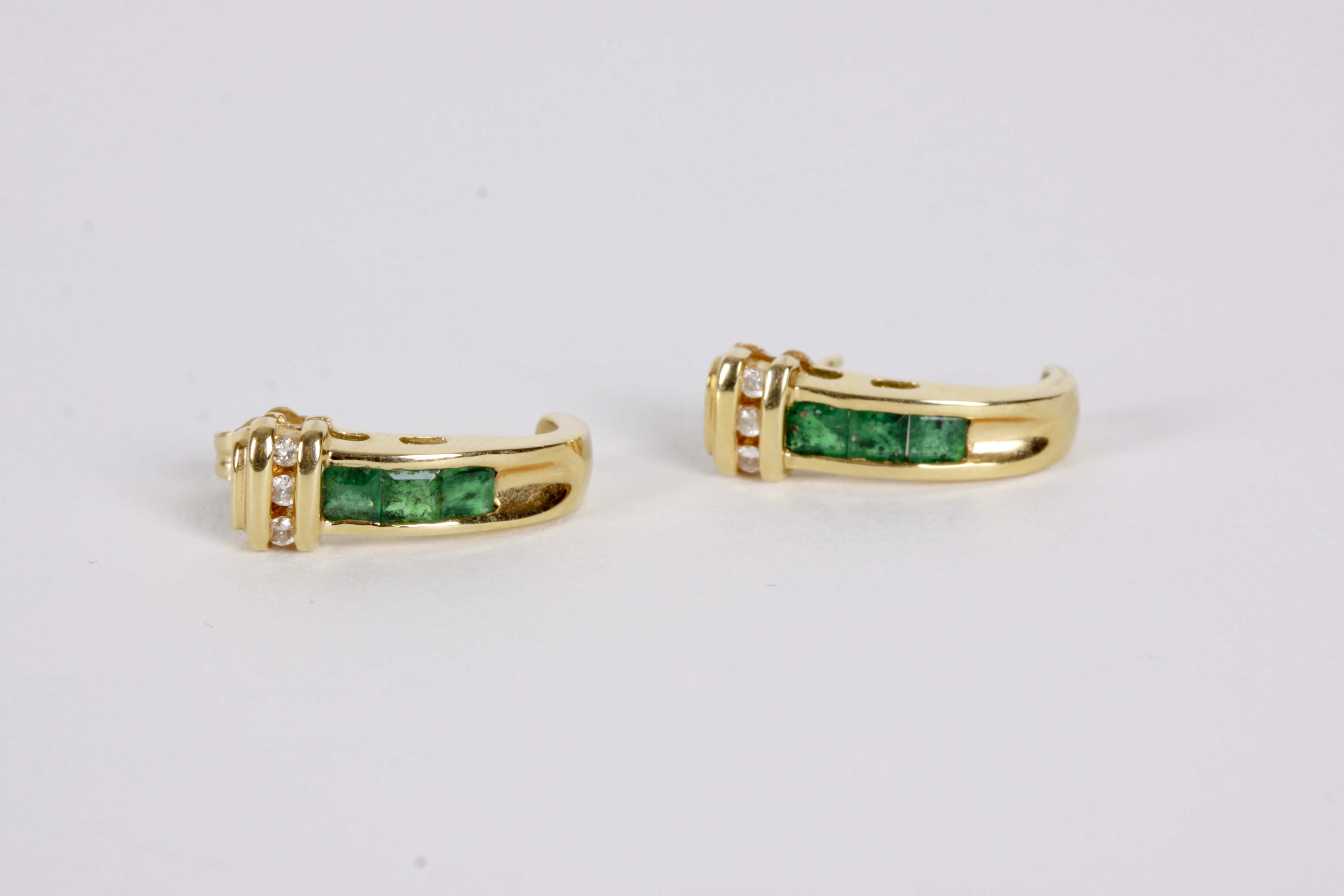 14K Yellow Gold Emerald and Diamond Earrings