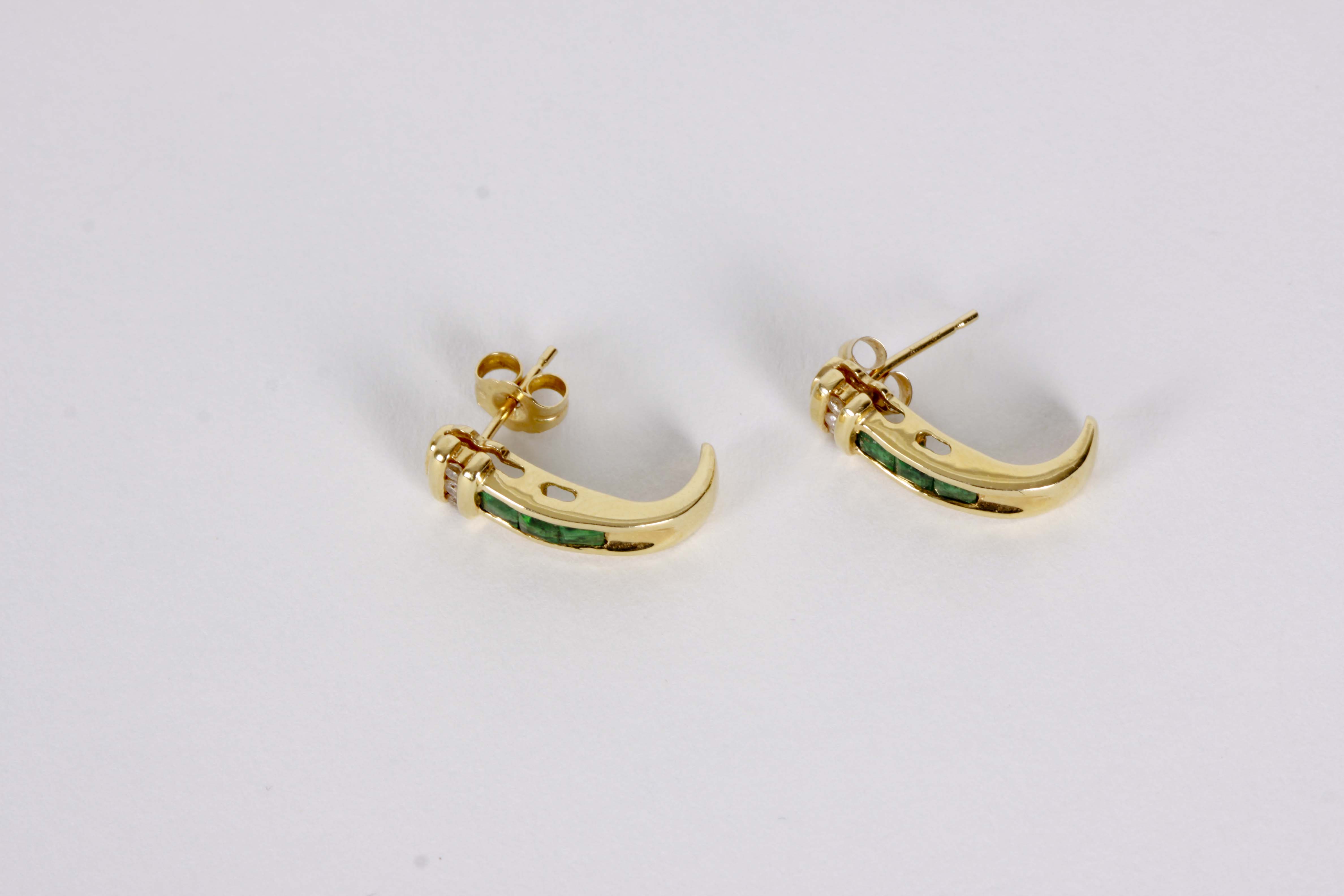 14K Yellow Gold Emerald and Diamond Earrings
