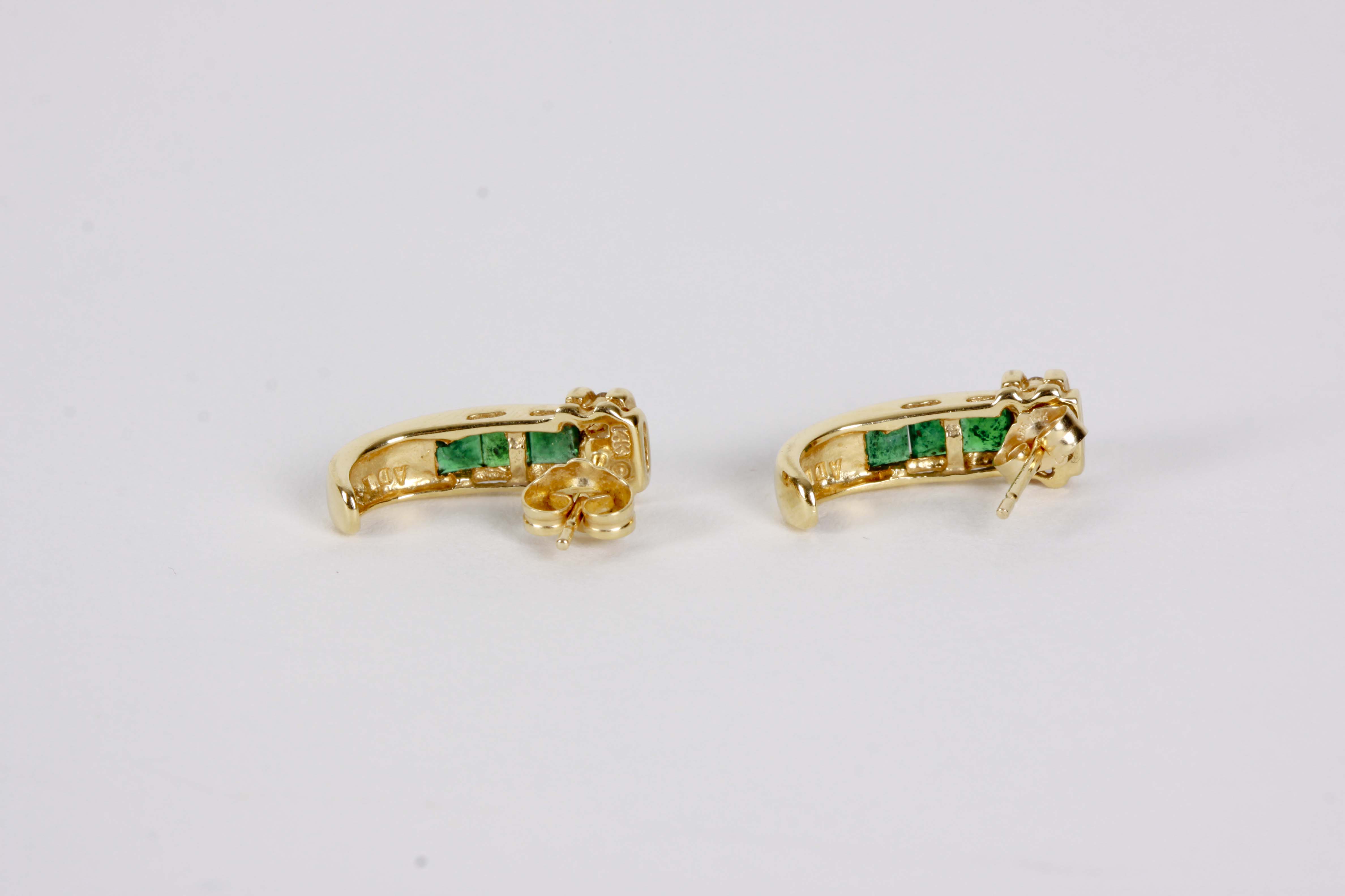 14K Yellow Gold Emerald and Diamond Earrings