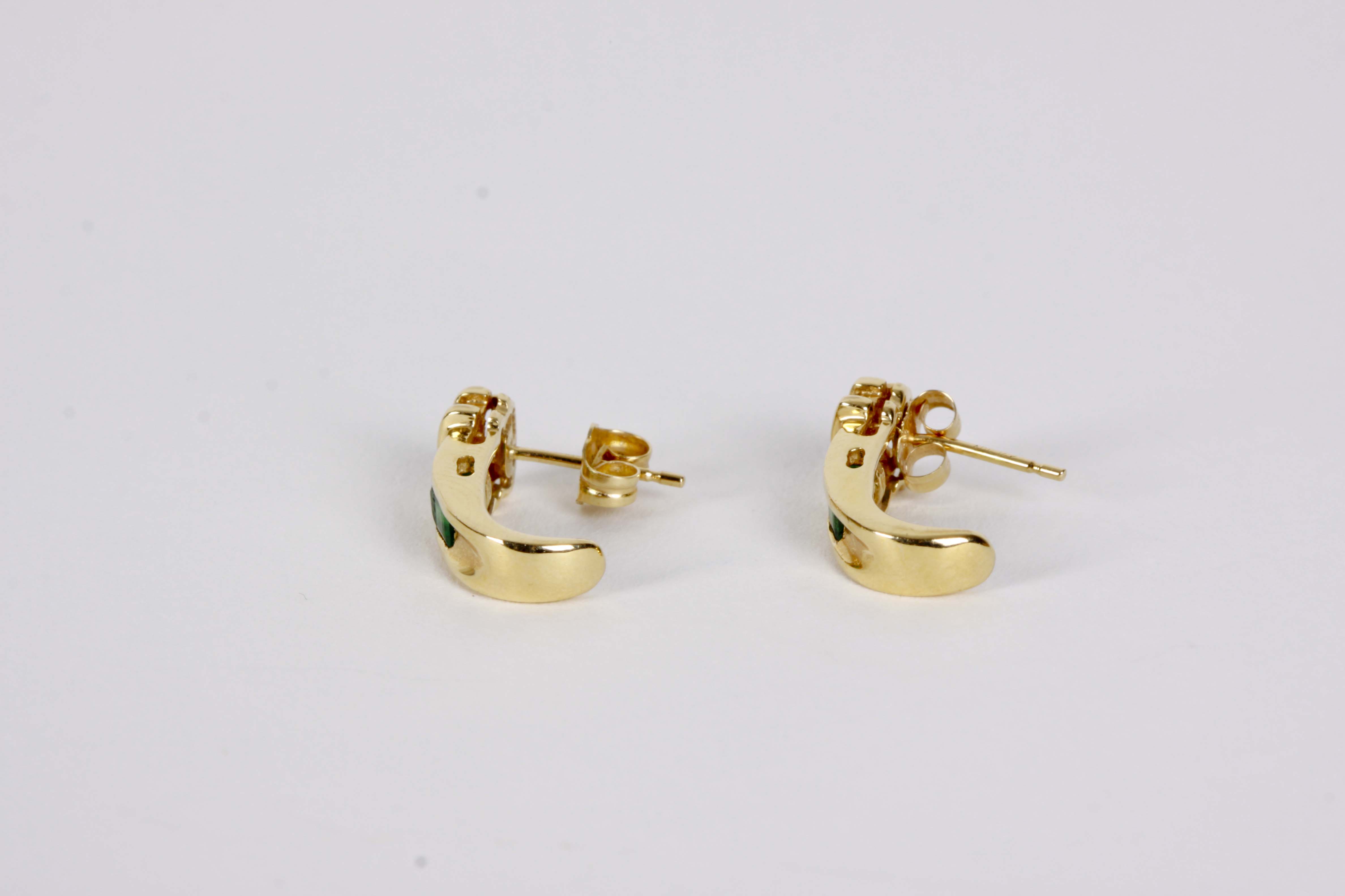 14K Yellow Gold Emerald and Diamond Earrings