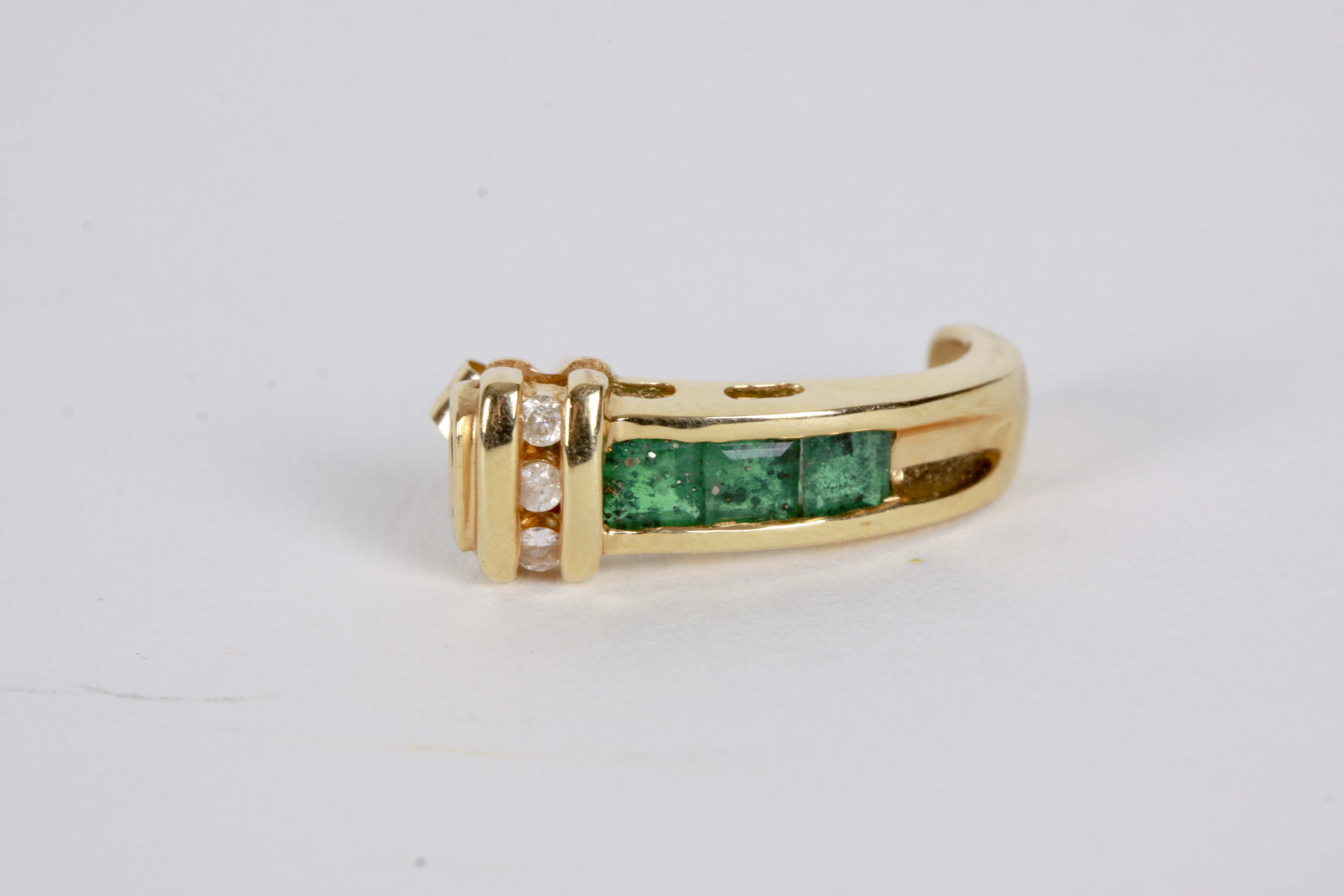 14K Yellow Gold Emerald and Diamond Earrings
