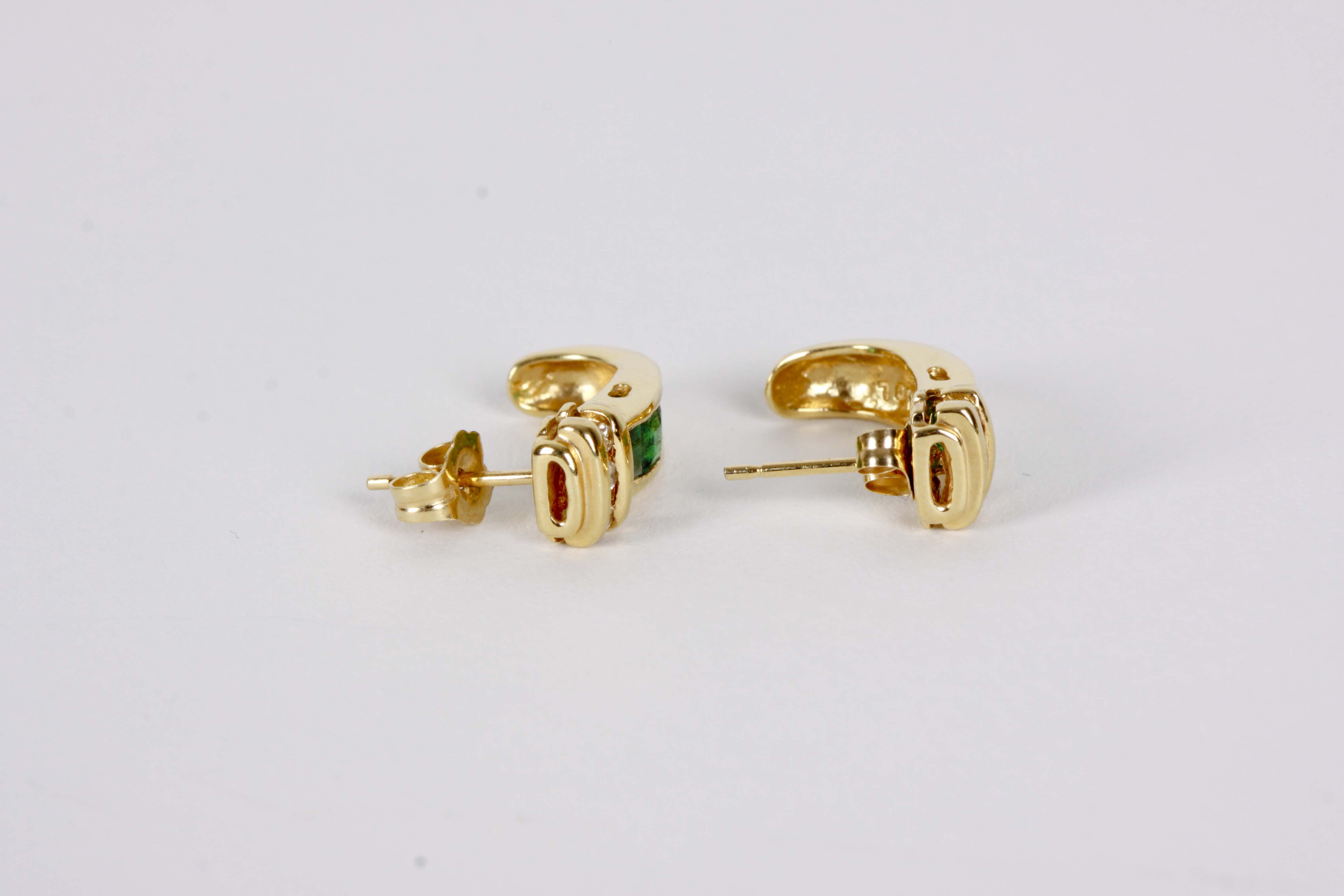 14K Yellow Gold Emerald and Diamond Earrings