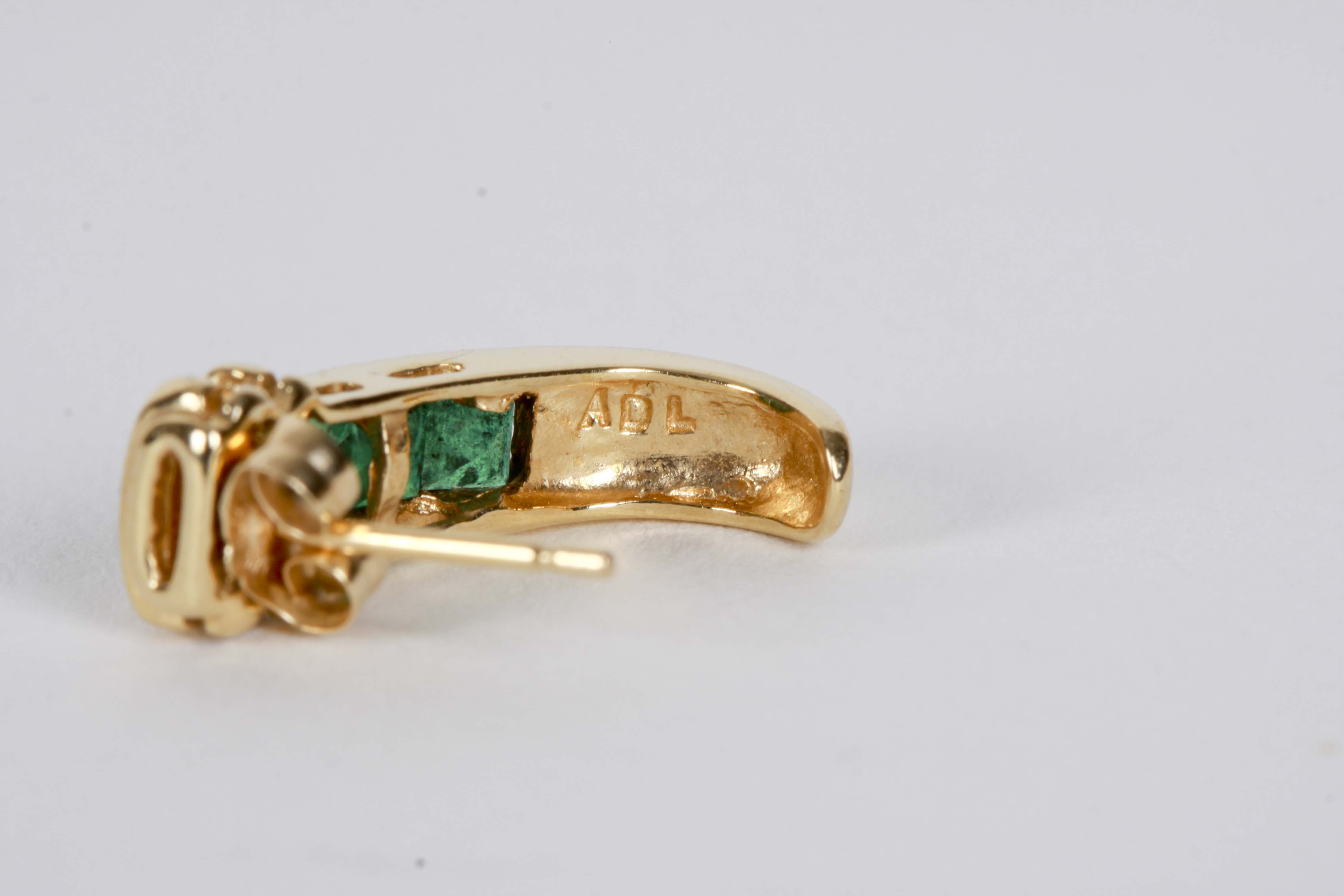 14K Yellow Gold Emerald and Diamond Earrings