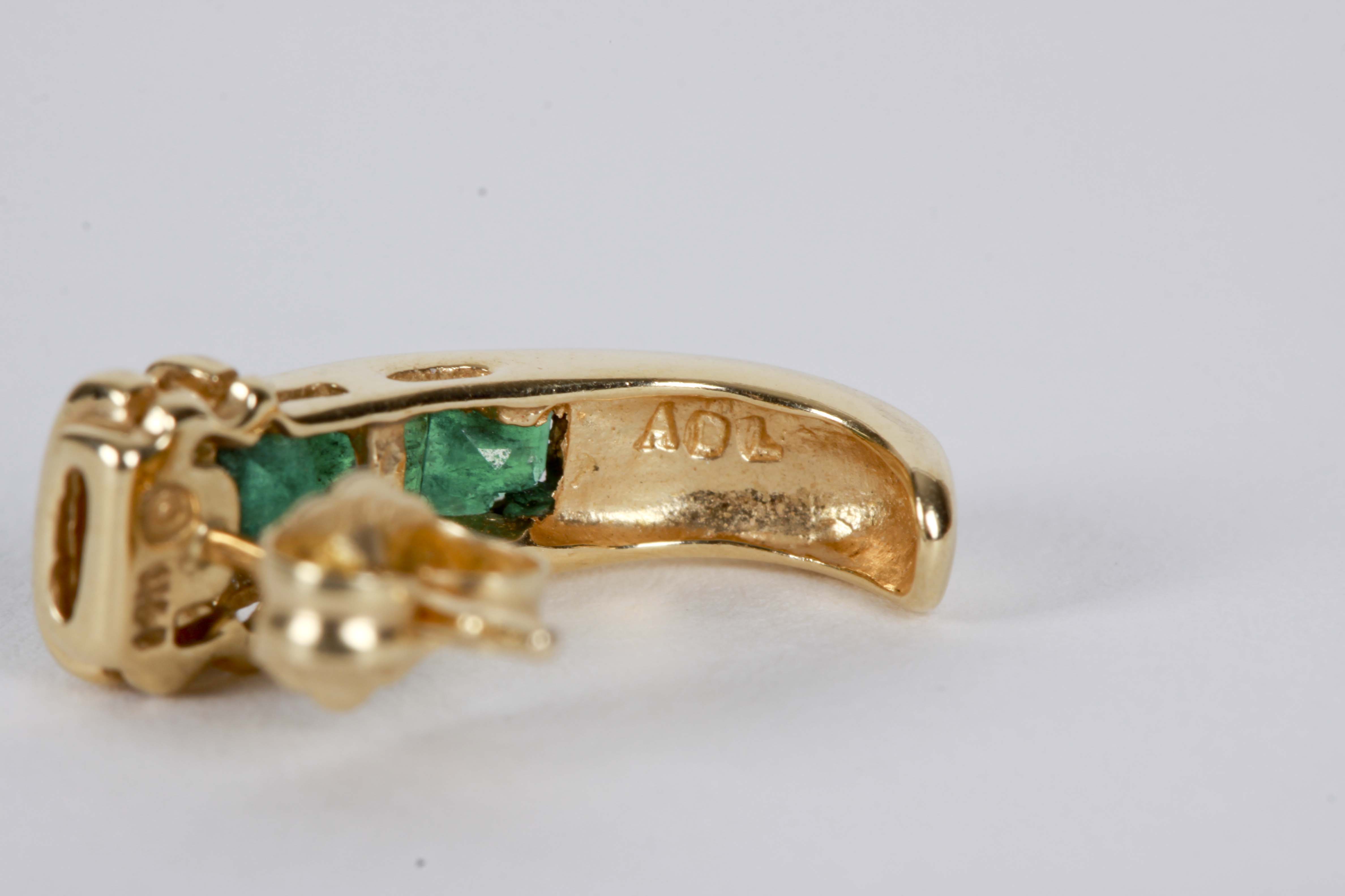 14K Yellow Gold Emerald and Diamond Earrings