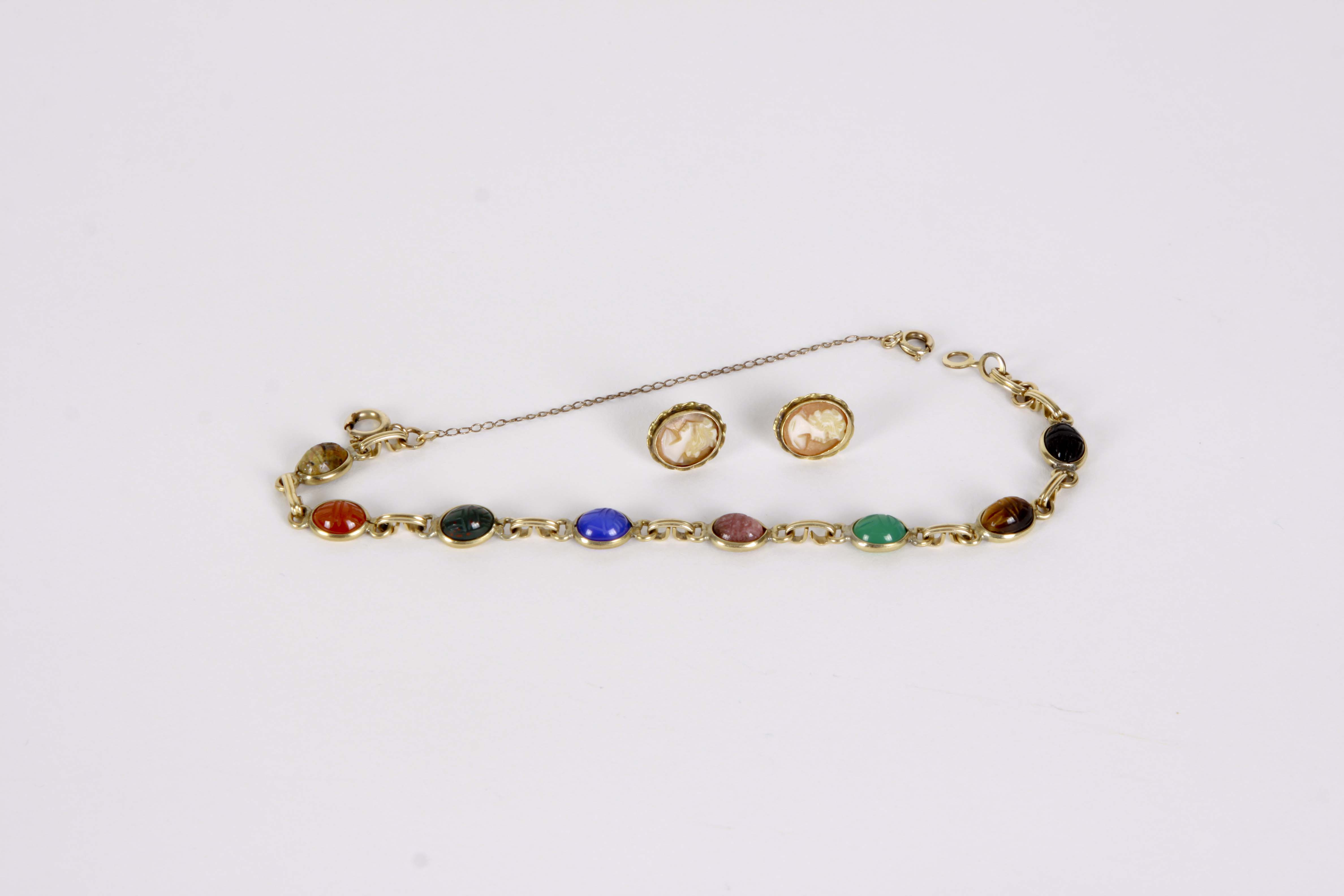 14K Gold Filled Bracelet with Scarabs and Earrings
