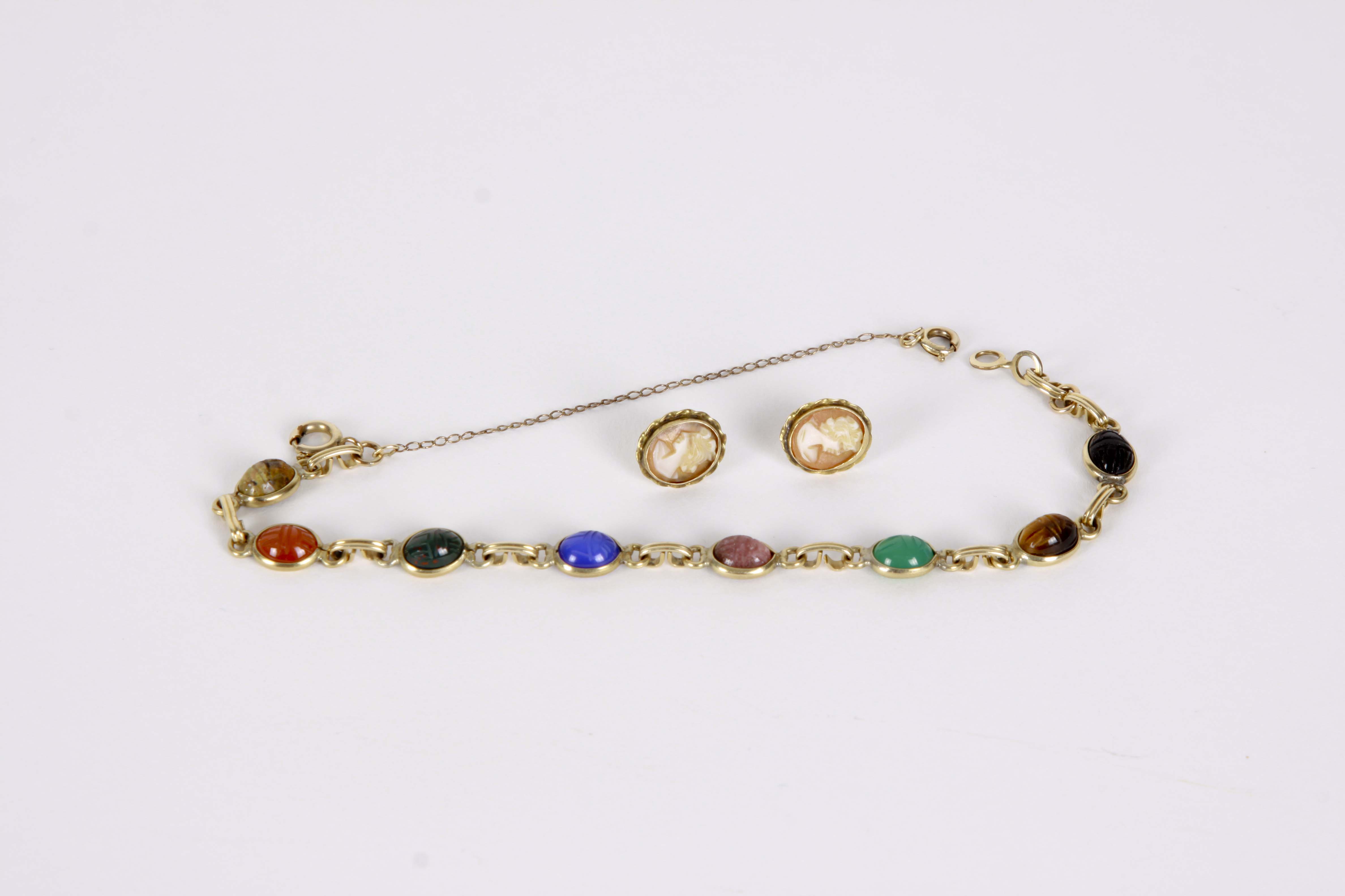 14K Gold Filled Bracelet with Scarabs and Earrings