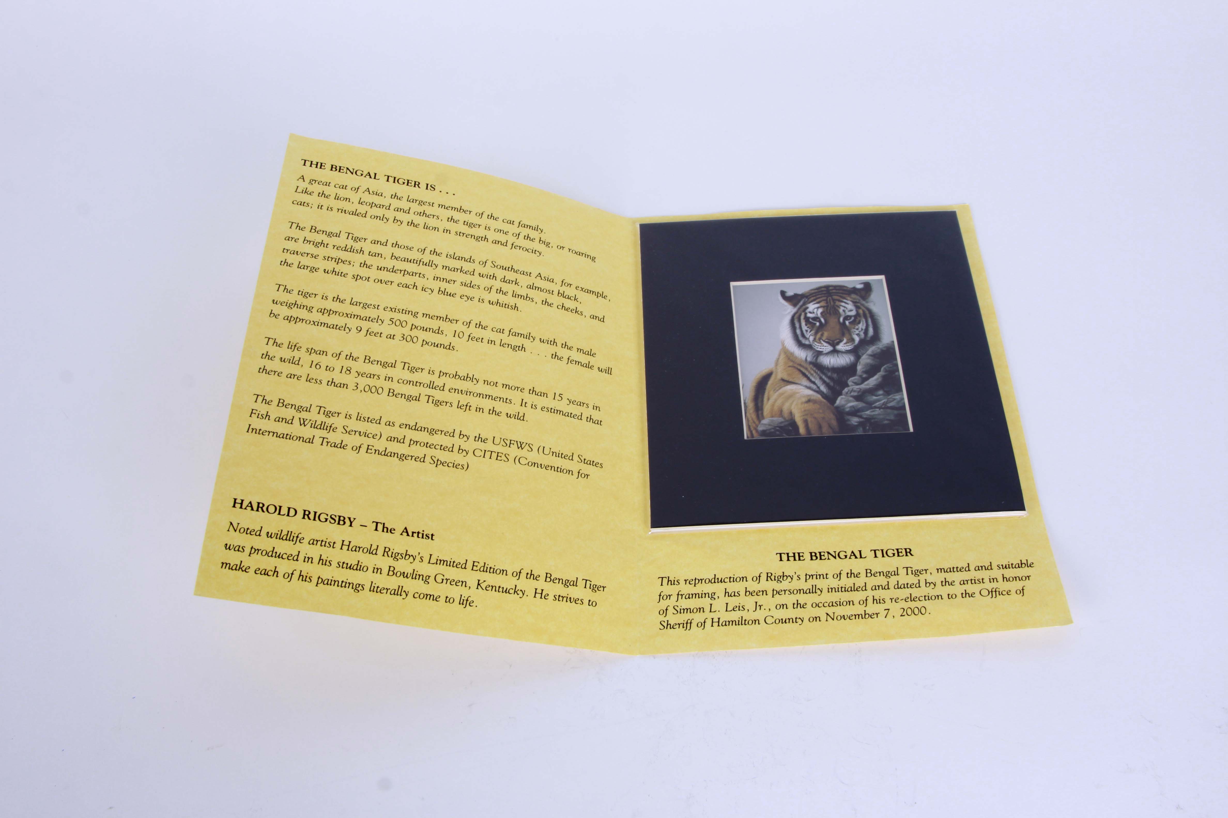 Harold Rigsby Offset Lithograph "The Bengal Tiger"