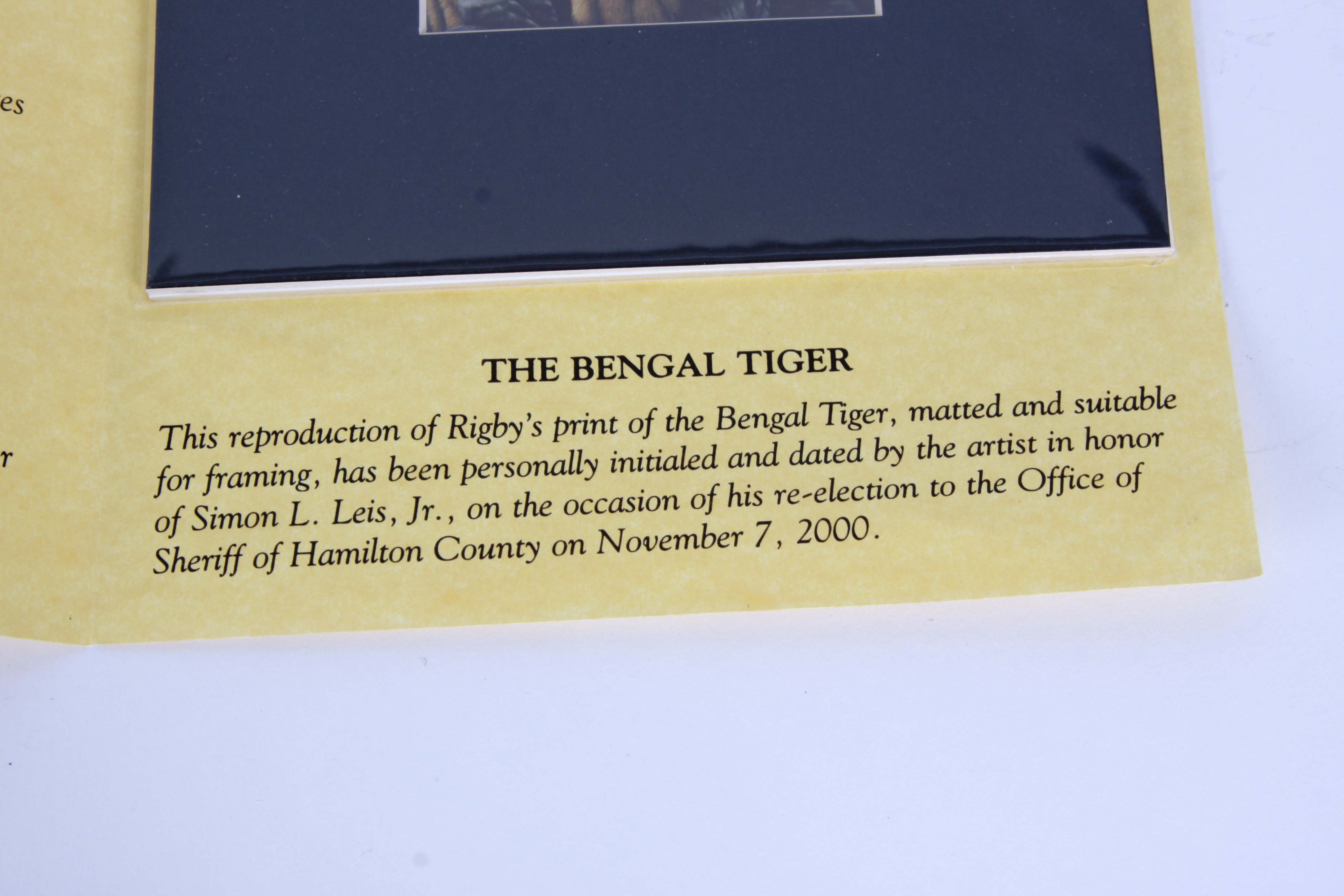 Harold Rigsby Offset Lithograph "The Bengal Tiger"